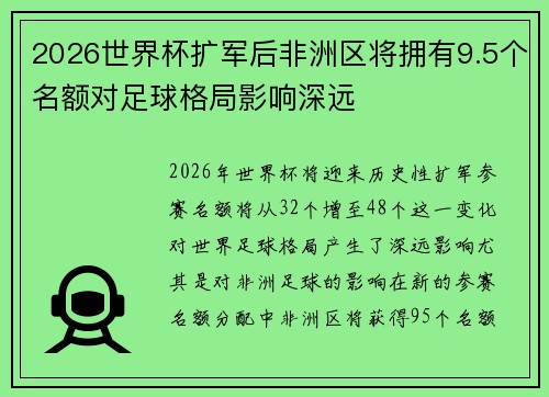 2026世界杯扩军后非洲区将拥有9.5个名额对足球格局影响深远 2026世界杯扩军后非洲区将拥有9.5个名额对足球格局影响深远